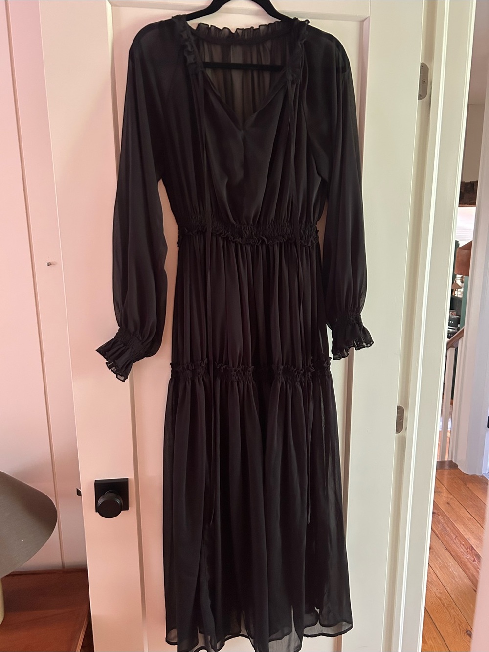 Black Long Sleeve Tiered Maxi Dress - Classic Women's Evening Dress